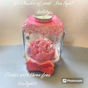 fifty shades of pink tealight holder (handmade)